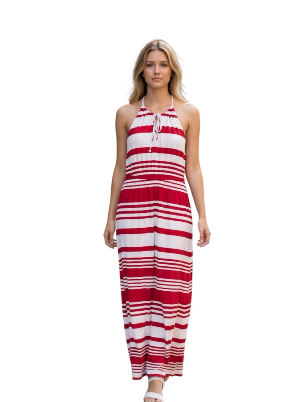 Milly Red and White Halter Stripe Resortwear Maxi Dress Size M